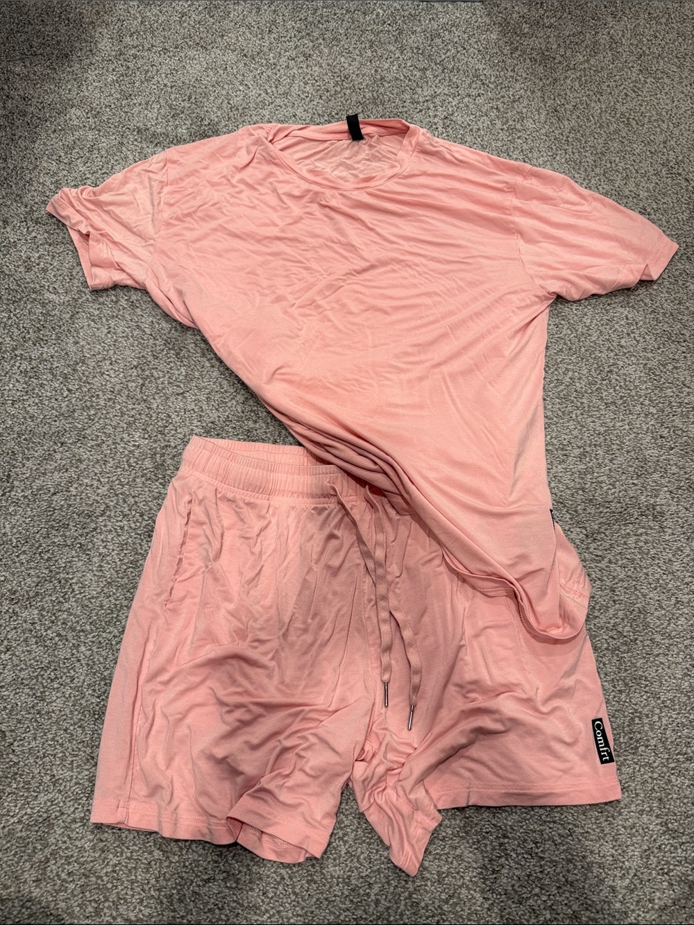 Comfort Women’s Pink Short Sleeve Lounge Set with Drawstring Shorts